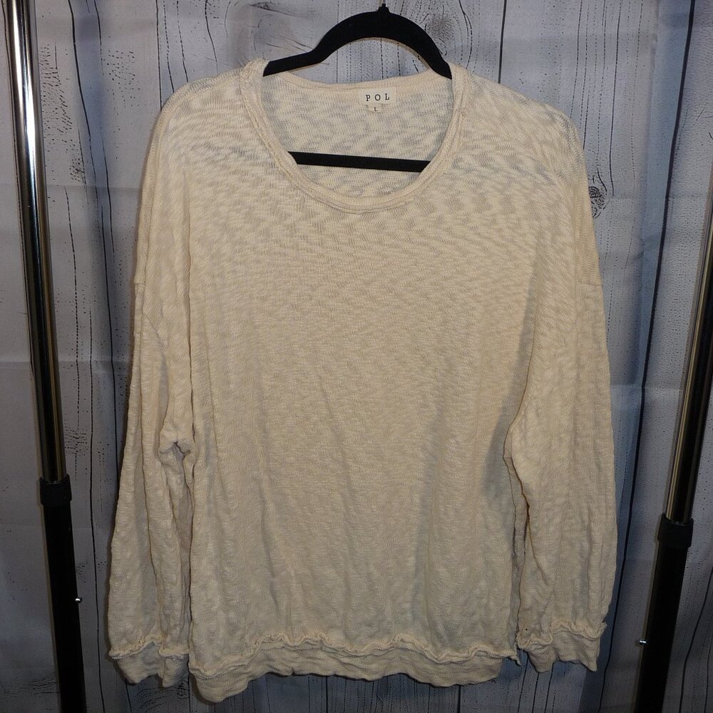 POL Clothing - Long Sleeve Pullover Top with Reverse Seam Detail - Ivory - L